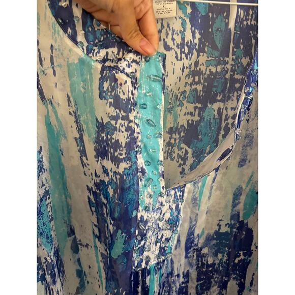 Soft Surroundings Top Women's Large 100% Silk Blue Tunic Blouse V Neck Sheer - Picture 5 of 8